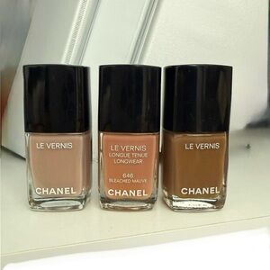 3x CHANEL Le Vernis Nail Polish, 578, 505 Particuliere, 646 Bleached Mauve